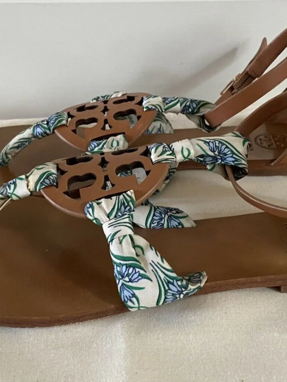 TORY BURCH tan leather scarf Miller sandal, 9